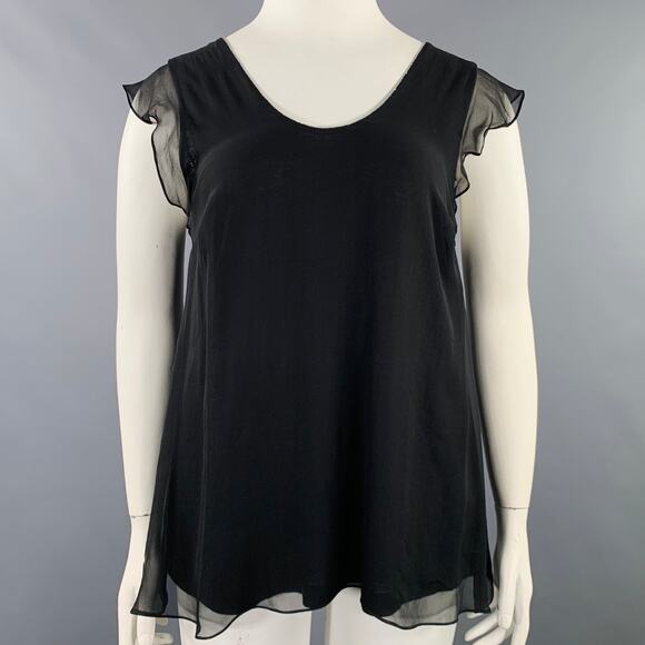 BRUNELLO CUCINELLI Size XL Black Silver Silk Monili Double Layer Dress Top - Picture 1 of 11